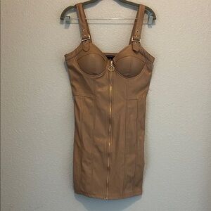 Tan leather Bodycon Dress with Gold Zipper size M NWOT